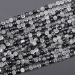 Faceted Black Rutilated Quartz Coin 4mm Beads Black Tourmaline Rutile Quartz Semi Precious Gemstone 15.5" Strand