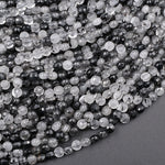 Faceted Black Rutilated Quartz Coin 4mm Beads Black Tourmaline Rutile Quartz Semi Precious Gemstone 15.5" Strand