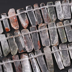 Large Freeform Natural Phantom Lodalite Quartz Rectangle Spike Beads 15.5" Strand