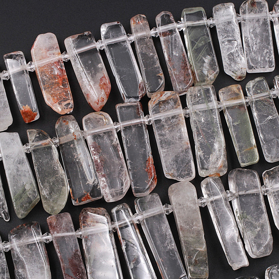 Large Freeform Natural Phantom Lodalite Quartz Rectangle Spike Beads 15.5" Strand