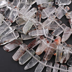 Large Freeform Natural Phantom Lodalite Quartz Rectangle Spike Beads 15.5" Strand