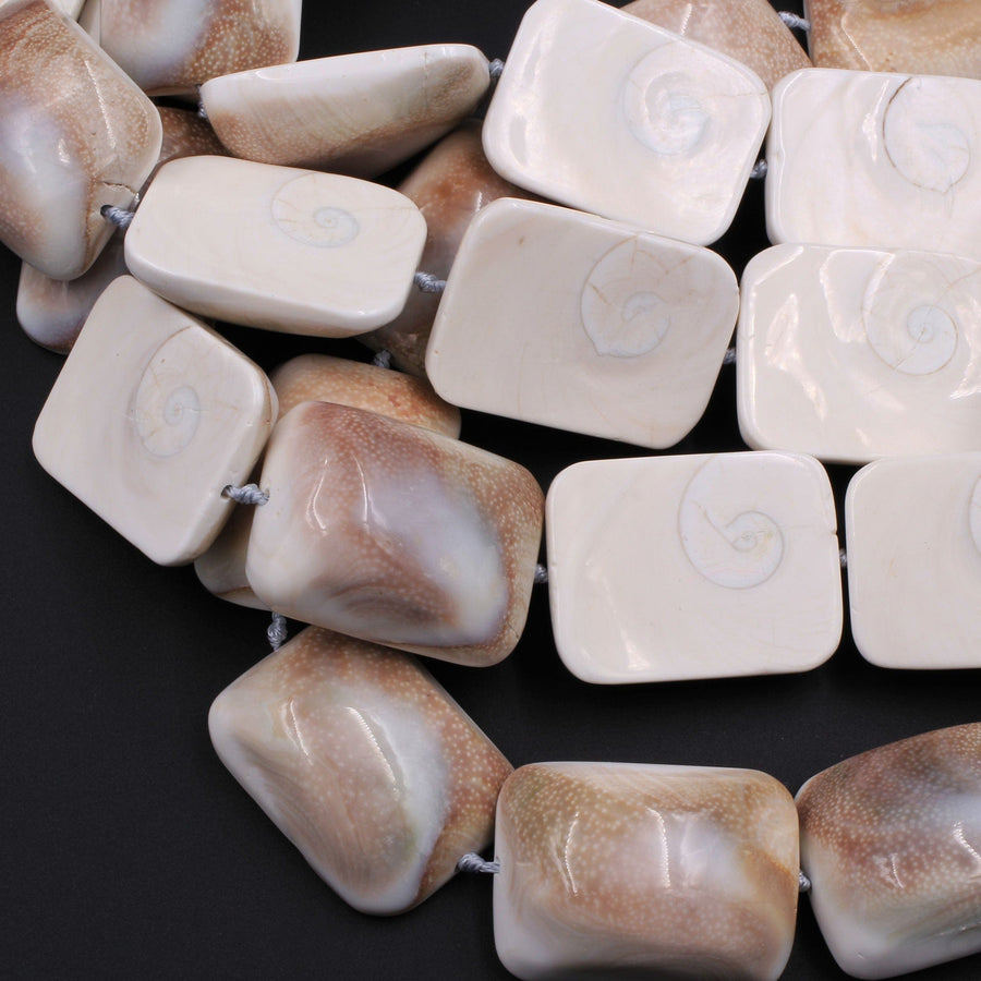 Large Shiva Eye Shell Beads Domed Rectangle Focal Pendant 16" Strand