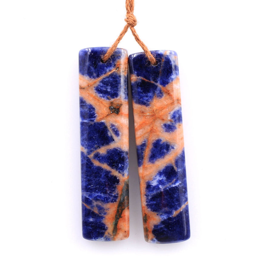 Drilled Natural Orange Sodalite Rectangle Earring Pair Matched Gemstone Bead Pair Natural Vibrant Blue Orange Stone