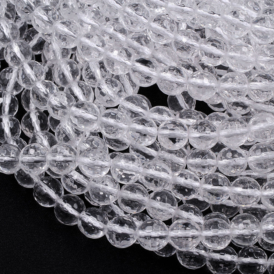 Faceted Natural Rock Quartz Round Beads 2mm 3mm 4mm 6mm 8mm 10mm 12mm Real Genuine Super Clear Crystal Quartz AAA 15.5" Strand