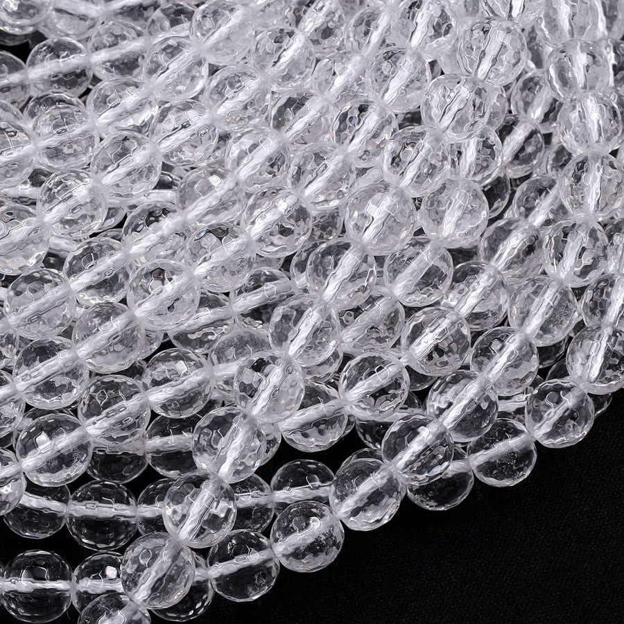Faceted Natural Rock Quartz Round Beads 2mm 3mm 4mm 6mm 8mm 10mm 12mm Real Genuine Super Clear Crystal Quartz AAA 15.5" Strand