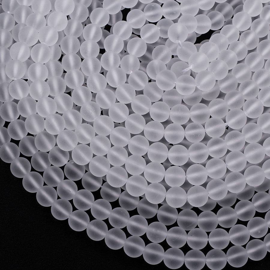 Matte Natural Rock Crystal Quartz Round Beads 4mm 6mm 8mm 10mm 16" Strand