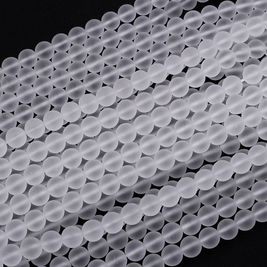 Matte Natural Rock Crystal Quartz Round Beads 4mm 6mm 8mm 10mm 16" Strand