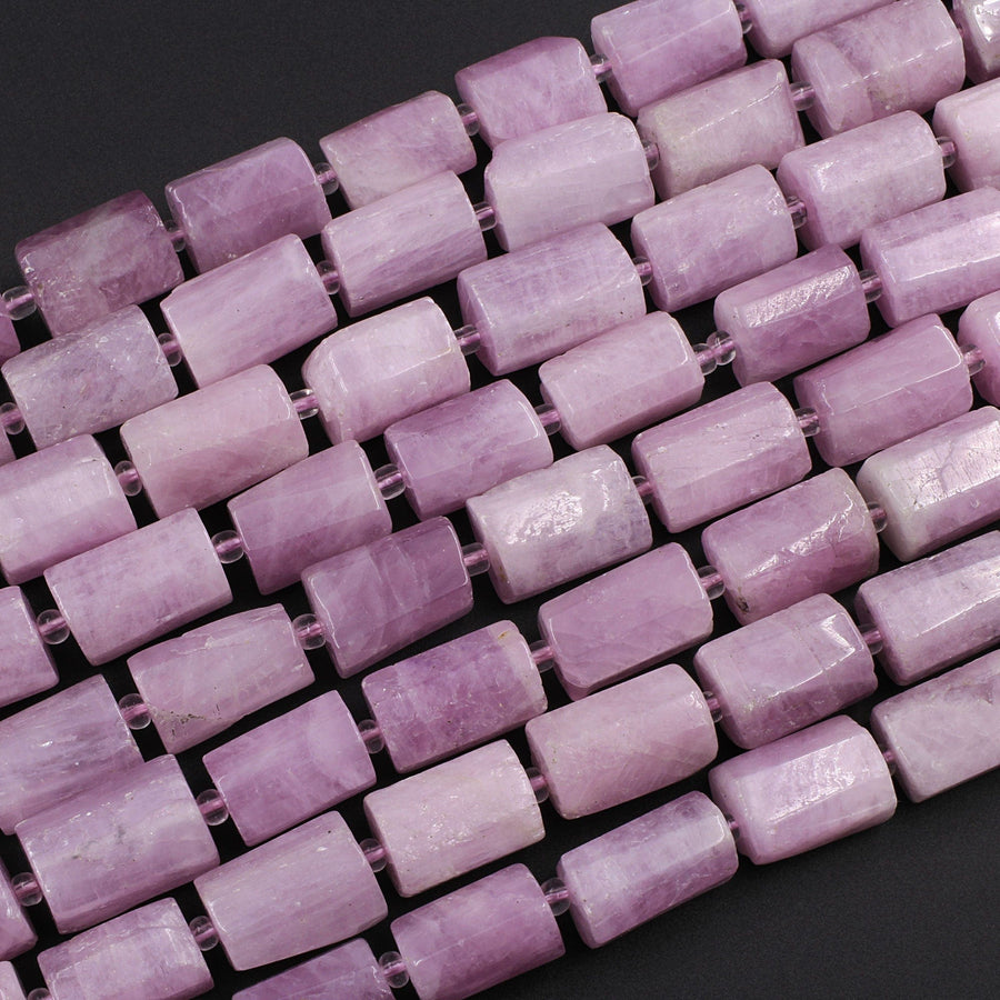 Natural Kunzite Faceted Tube Beads High Quality Violet Pink Purple Gemstone 15.5" Strand