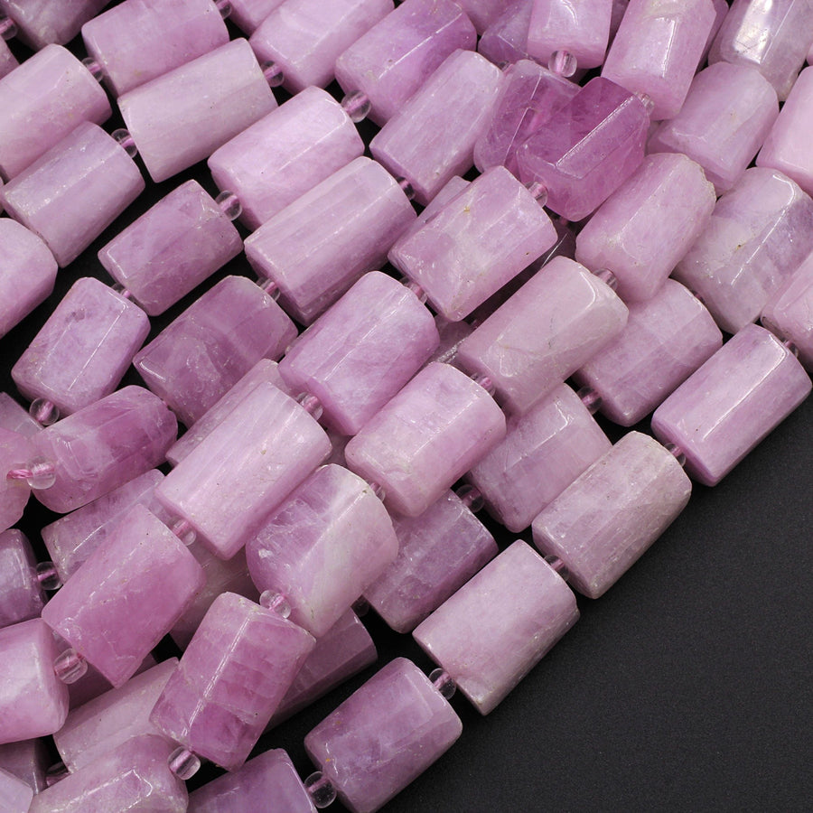 Natural Kunzite Faceted Tube Beads High Quality Violet Pink Purple Gemstone 15.5" Strand