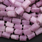 Natural Kunzite Faceted Tube Beads High Quality Violet Pink Purple Gemstone 15.5" Strand