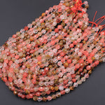 Star Cut Cherry Quartz Beads Faceted 6mm 8mm 10mm Rounded Nugget Sharp Facets 15" Strand