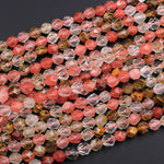 Star Cut Cherry Quartz Beads Faceted 6mm 8mm 10mm Rounded Nugget Sharp Facets 15" Strand