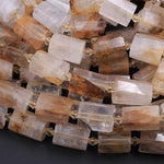 Faceted Dendritic Quartz Tube Beads Natural Golden Rock Crystal Thick Cylinder 16" Strand