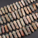 Large Lodalite Phantom Quartz Beads Double Terminated Points Top Side Drilled Healing Natural Red Crystal Focal Pendant 16" Strand