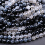 Rare Blue Rutilated Quartz 6mm 8mm 10mm 12mm Round Beads From Madagascar 15.5" Strand