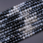 Rare Blue Rutilated Quartz 6mm 8mm 10mm 12mm Round Beads From Madagascar 15.5" Strand