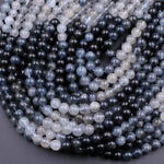 Rare Blue Rutilated Quartz 6mm 8mm 10mm 12mm Round Beads From Madagascar 15.5" Strand