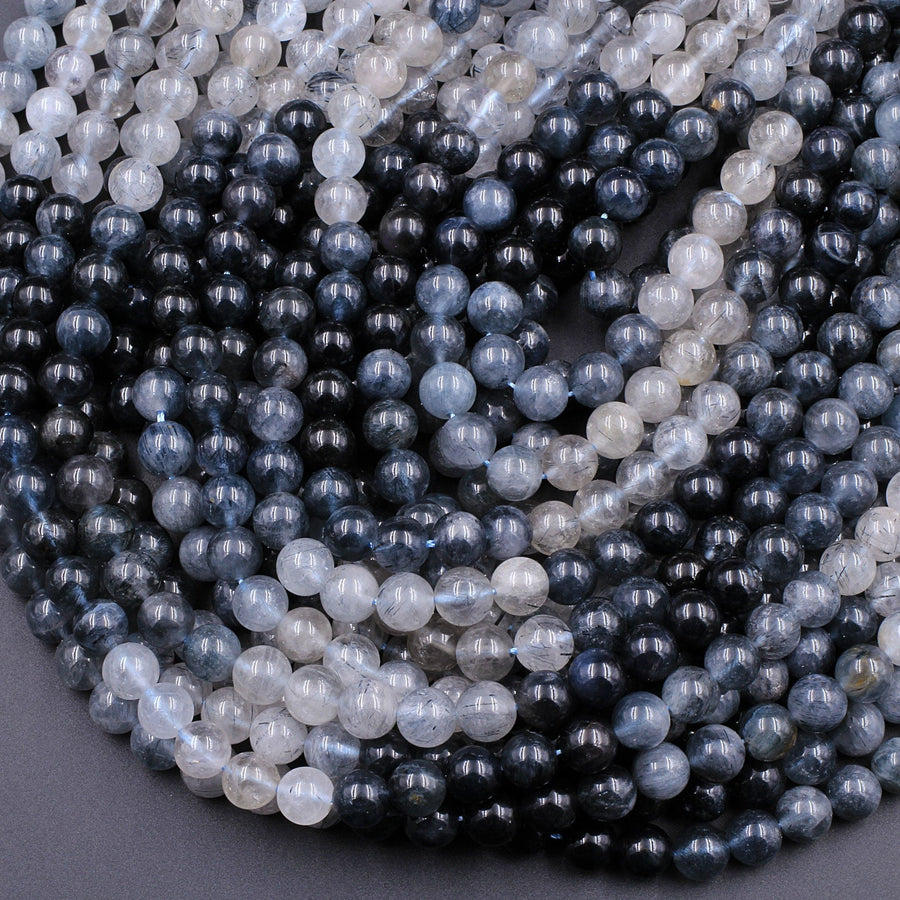 Rare Blue Rutilated Quartz 6mm 8mm 10mm 12mm Round Beads From Madagascar 15.5" Strand