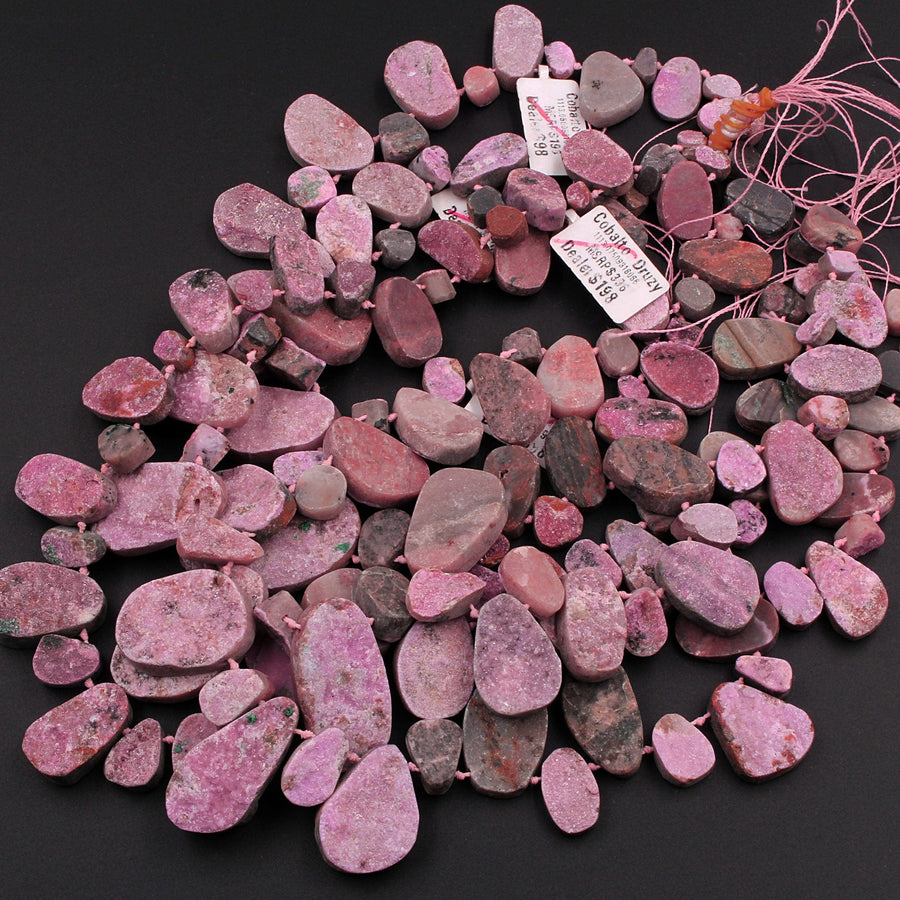 Natural Pink Cobalto Calcite Drusy Teardrop Focal Pendant Beads 16" Strand