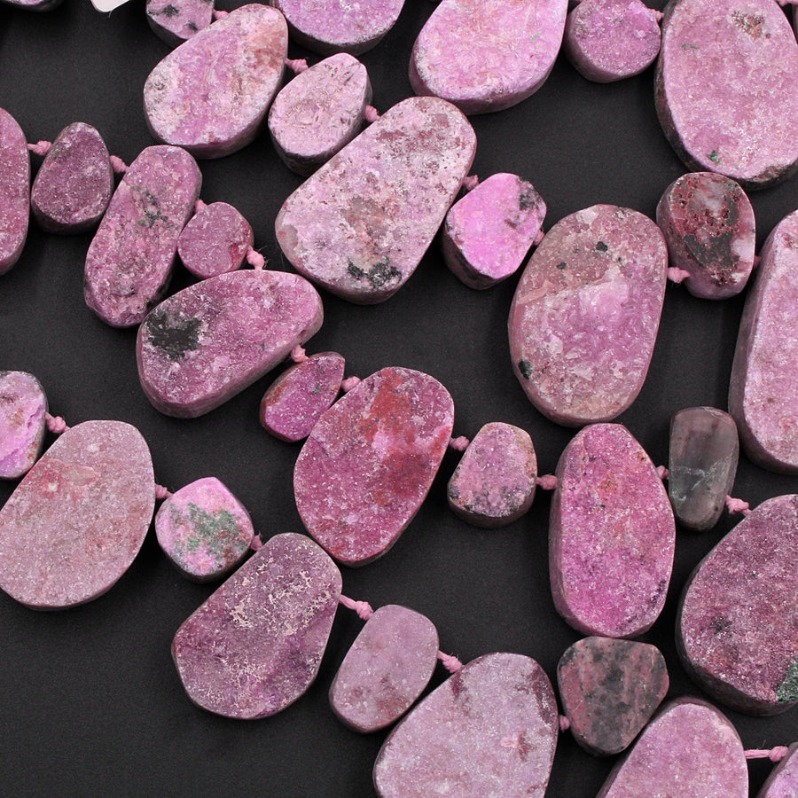 Natural Pink Cobalto Calcite Drusy Teardrop Focal Pendant Beads 16" Strand