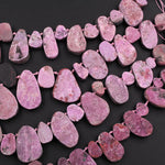 Natural Pink Cobalto Calcite Drusy Teardrop Focal Pendant Beads 16" Strand