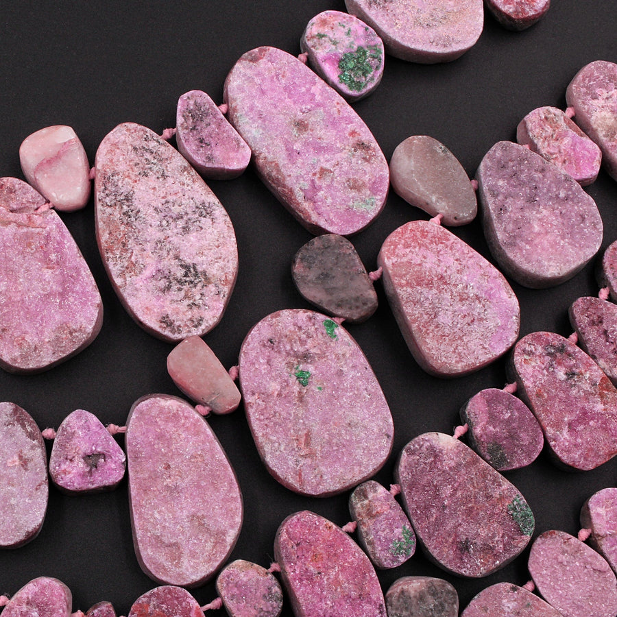 Natural Pink Cobalto Calcite Drusy Teardrop Focal Pendant Beads 16" Strand
