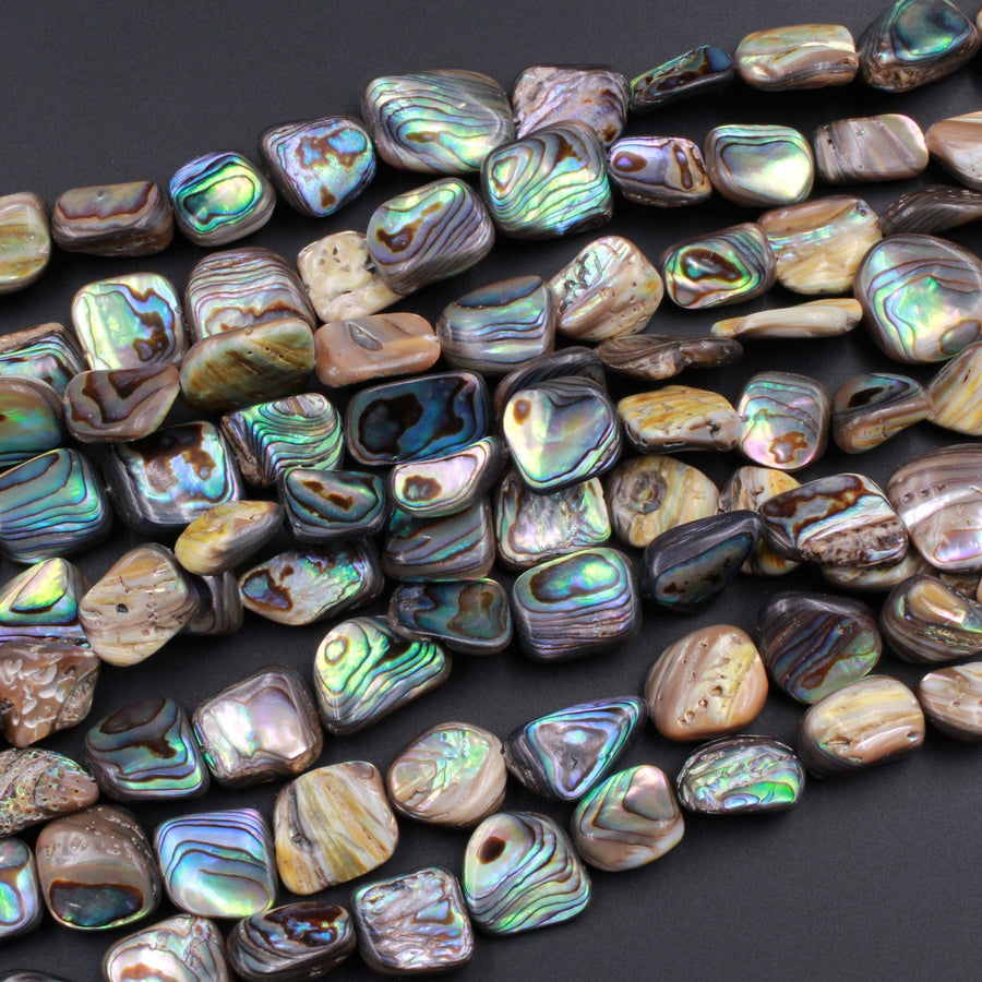 Freeform Natural Abalone Nugget Irregular Square Beads Iridescent Rainbow Glow Blue Green Red Pink Flash 15.5" Strand