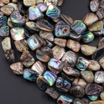 Freeform Natural Abalone Nugget Irregular Square Beads Iridescent Rainbow Glow Blue Green Red Pink Flash 15.5" Strand