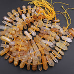 Brazilian Golden Quartz Double Terminated Point Beads Large Healing Natural Golden Crystal Focal Pendant Bead 16" Strand