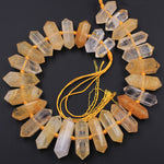 Brazilian Golden Quartz Double Terminated Point Beads Large Healing Natural Golden Crystal Focal Pendant Bead 15.5" Strand
