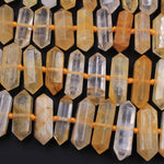 Brazilian Golden Quartz Double Terminated Point Beads Large Healing Natural Golden Crystal Focal Pendant Bead 15.5" Strand