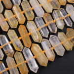 Brazilian Golden Quartz Double Terminated Point Beads Large Healing Natural Golden Crystal Focal Pendant Bead 15.5" Strand