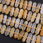 Brazilian Golden Quartz Double Terminated Point Beads Large Healing Natural Golden Crystal Focal Pendant Bead 15.5" Strand