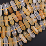 Brazilian Golden Quartz Double Terminated Point Beads Large Healing Natural Golden Crystal Focal Pendant Bead 15.5" Strand