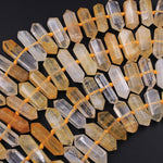 Brazilian Golden Quartz Double Terminated Point Beads Large Healing Natural Golden Crystal Focal Pendant Bead 15.5" Strand
