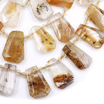Natural Golden Dendritic Quartz Faceted Trapezoid Pendant Beads Rectangle Tapered Teardrop Pendant Shape 15.5" Strand