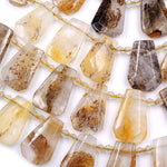 Natural Golden Dendritic Quartz Faceted Trapezoid Pendant Beads Rectangle Tapered Teardrop Pendant Shape 15.5" Strand