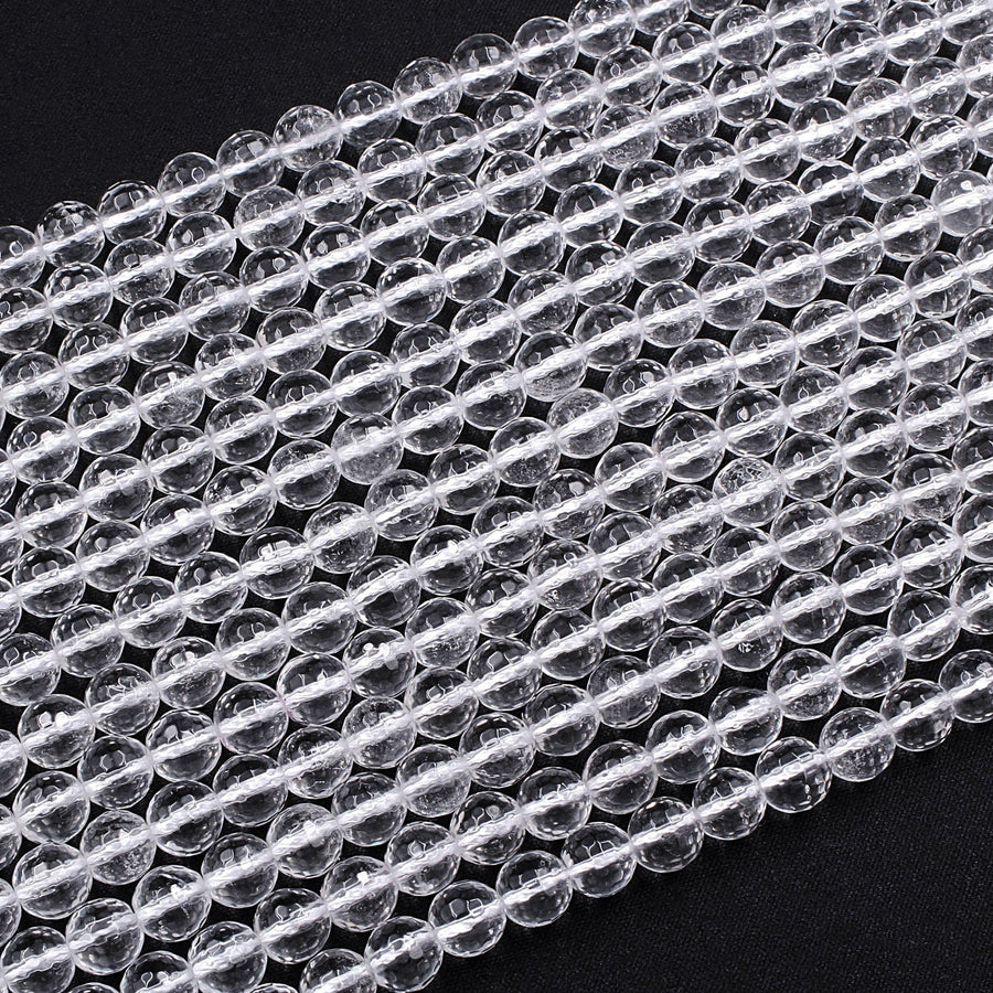 Faceted Natural Rock Quartz Round Beads 2mm 3mm 4mm 6mm 8mm 10mm 12mm Real Genuine Super Clear Crystal Quartz AAA 15.5" Strand