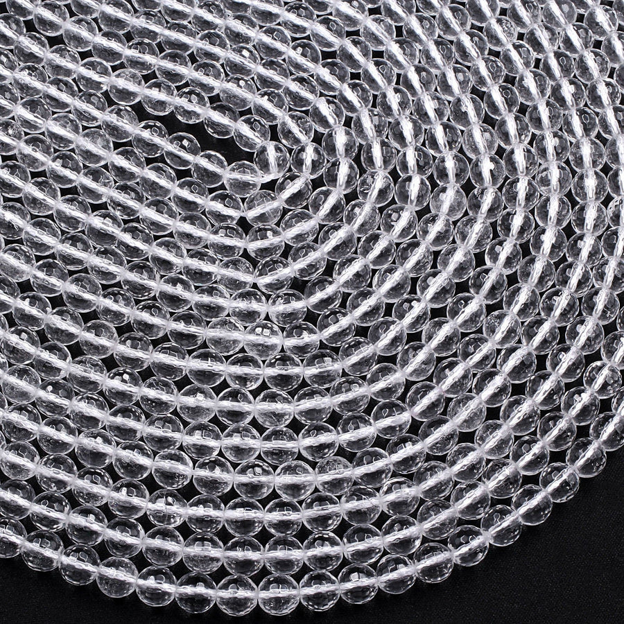 Faceted Natural Rock Quartz Round Beads 2mm 3mm 4mm 6mm 8mm 10mm 12mm Real Genuine Super Clear Crystal Quartz AAA 15.5" Strand
