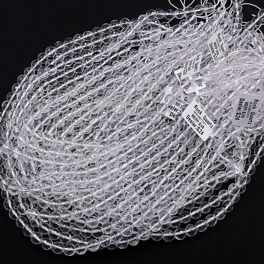 Faceted Natural Rock Quartz Round Beads 2mm 3mm 4mm 6mm 8mm 10mm 12mm Real Genuine Super Clear Crystal Quartz AAA 15.5" Strand