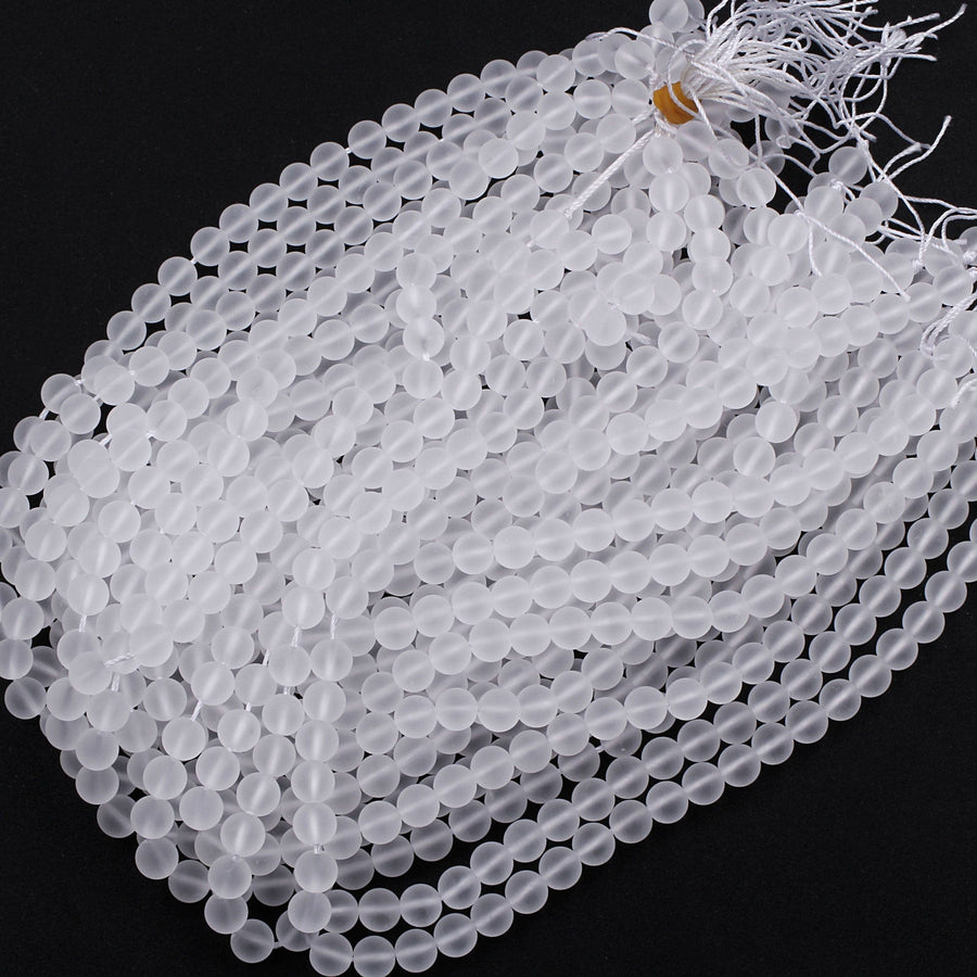 Matte Natural Rock Crystal Quartz Round Beads 4mm 6mm 8mm 10mm 16" Strand