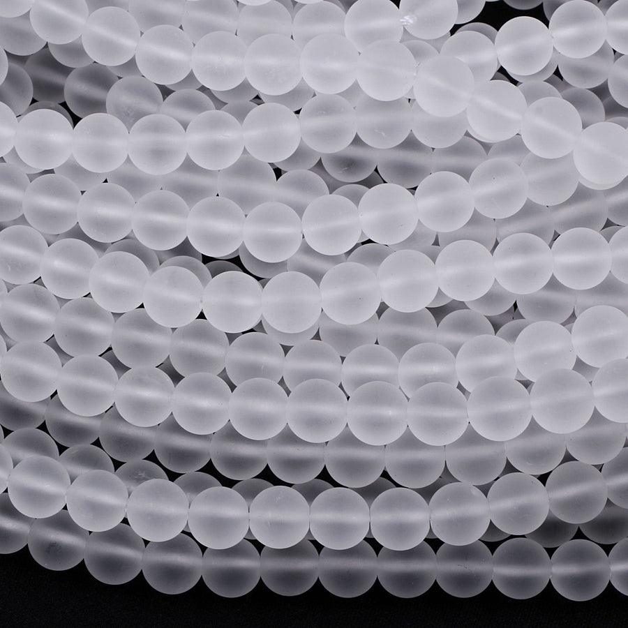 Matte Natural Rock Crystal Quartz Round Beads 4mm 6mm 8mm 10mm 16" Strand