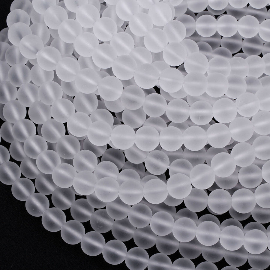 Matte Natural Rock Crystal Quartz Round Beads 4mm 6mm 8mm 10mm 16" Strand