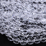 Genuine 100% Natural Rock Quartz Faceted 6mm 8mm 10mm 12mm 14mm 16mm Round Beads AAA Gem Quality Geometric Diamond Star Cut 15.5" Strand