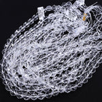 Genuine 100% Natural Rock Quartz Faceted 6mm 8mm 10mm 12mm 14mm 16mm Round Beads AAA Gem Quality Geometric Diamond Star Cut 15.5" Strand