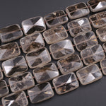 Natural Smoky Quartz Beads Large Hand Faceted Rectangle Matte Edges Sparkling Real Natural Quartz High Quality Gemstone 16" Strand