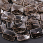 Natural Smoky Quartz Beads Large Hand Faceted Rectangle Matte Edges Sparkling Real Natural Quartz High Quality Gemstone 16" Strand