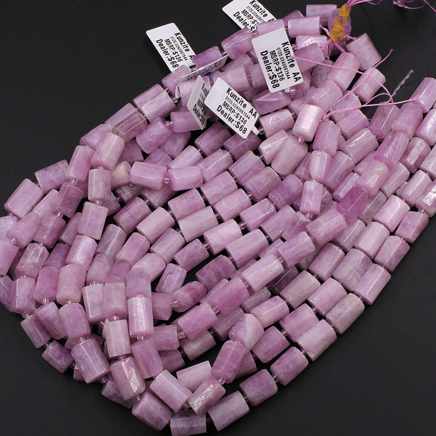 Natural Kunzite Faceted Tube Beads High Quality Violet Pink Purple Gemstone 15.5" Strand