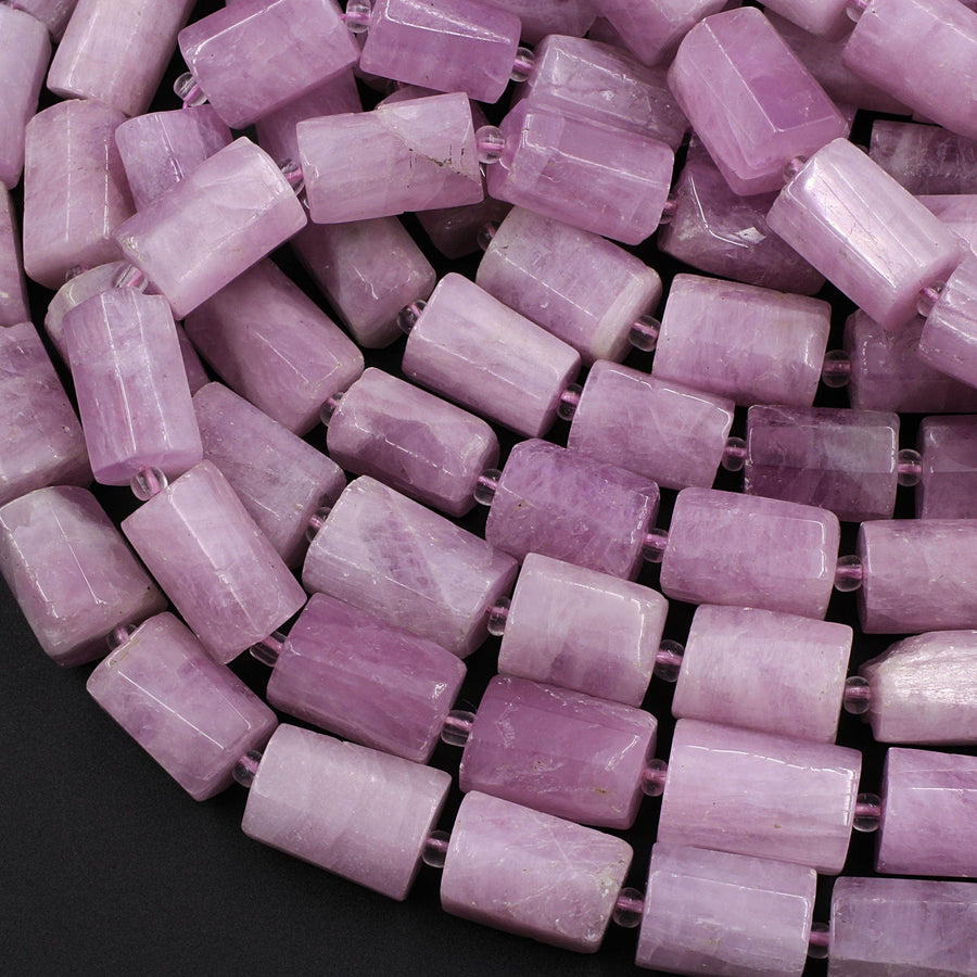 Natural Kunzite Faceted Tube Beads High Quality Violet Pink Purple Gemstone 15.5" Strand