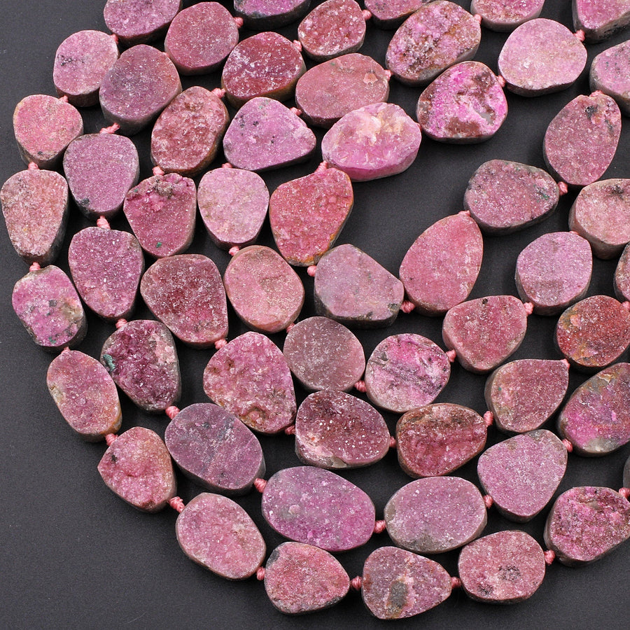 Natural Pink Cobalto Calcite Druzy Beads Hand Cut Freeform Oval Teardrop Shape 16" Strand